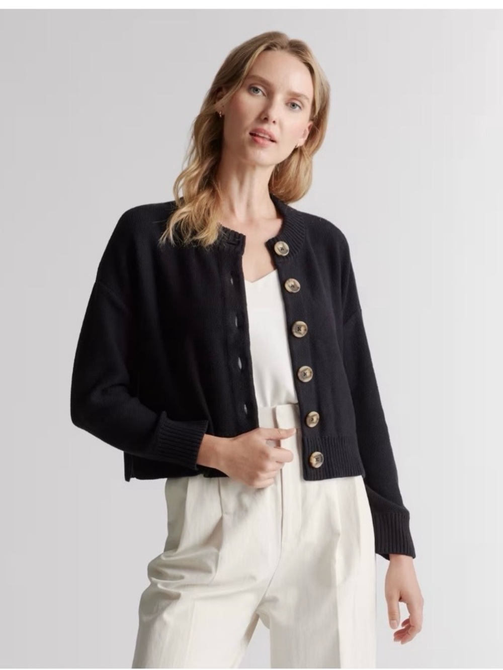 Quince 100% Organic Cotton Cropped Cardigan